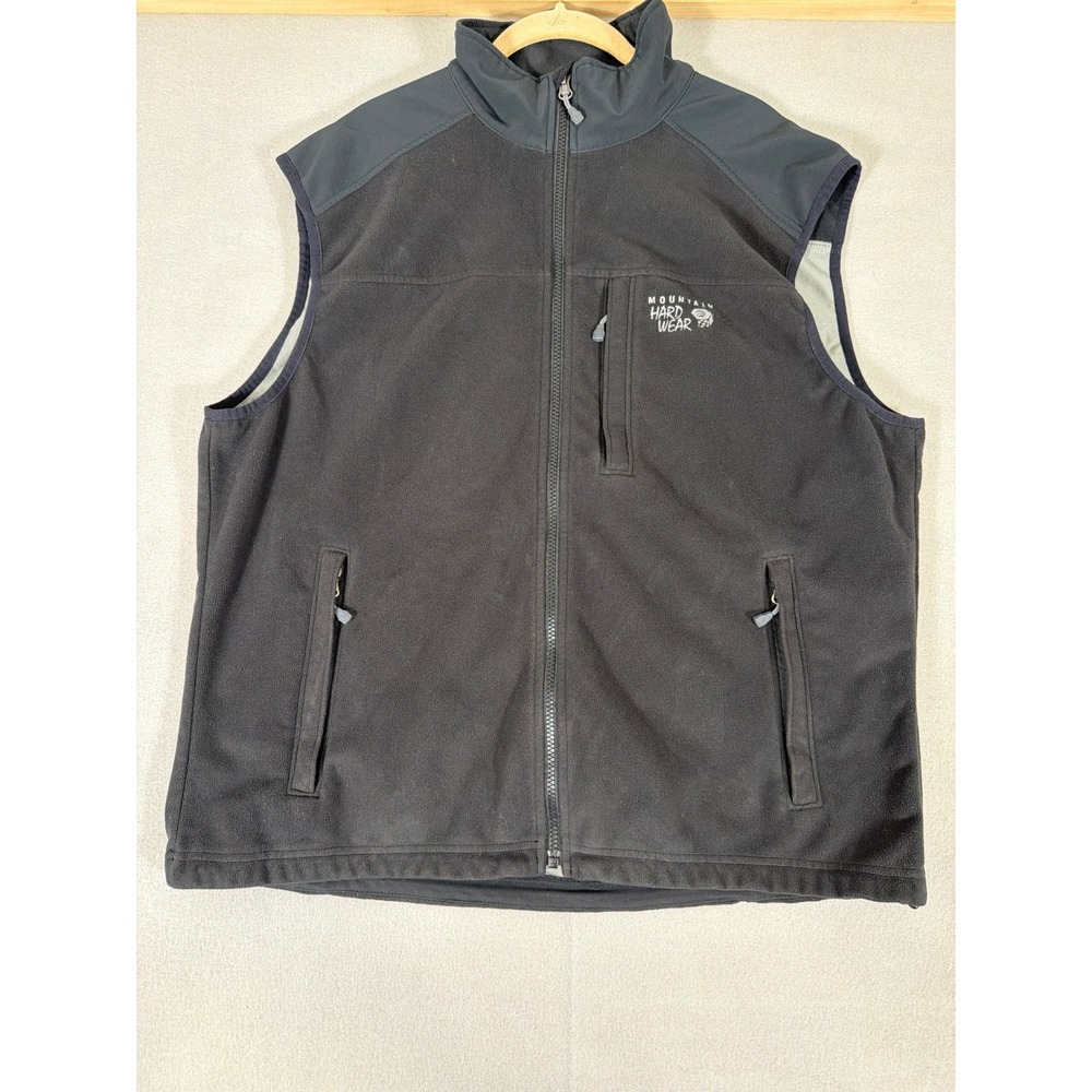 Mountain Hardwear Mens XL Black Full Zip Fleece Vest Softshell Overlay RN 89674